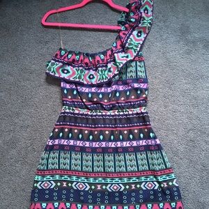 One shoulder tribal print dress